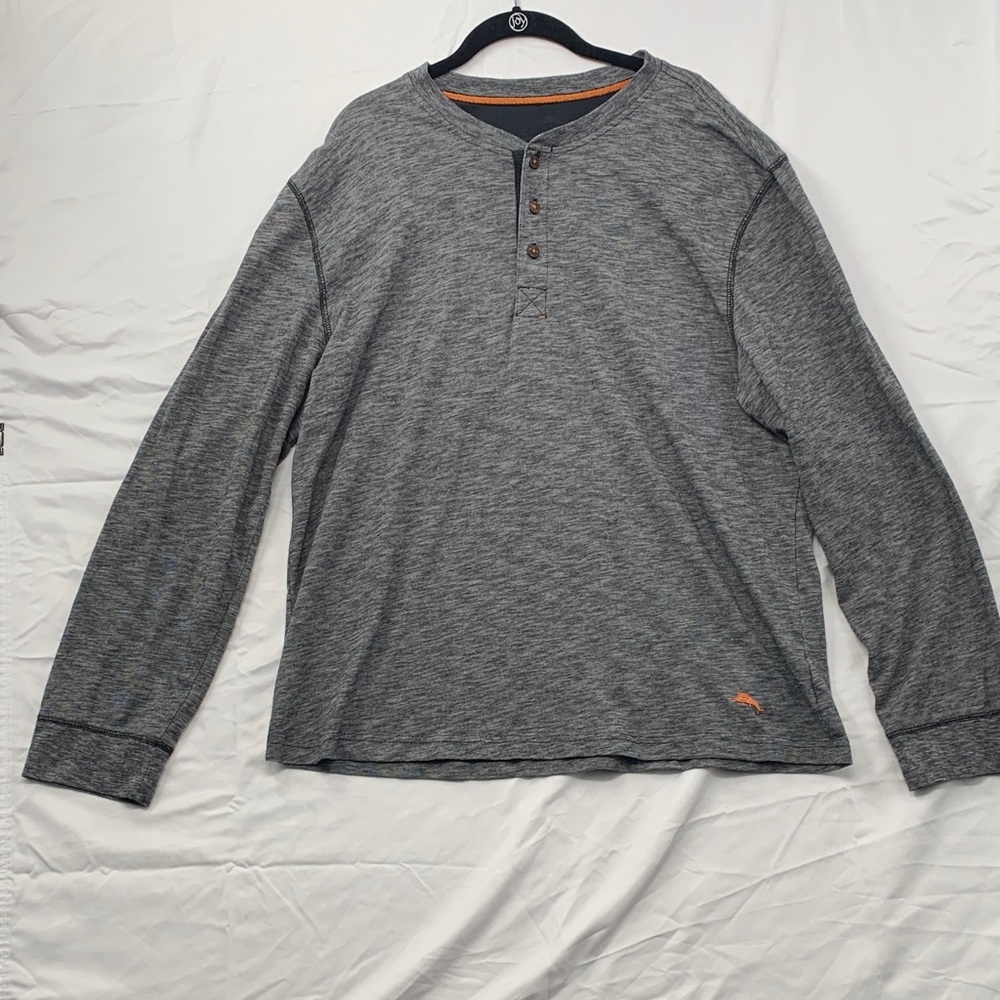 Tommy Bahama Gray Long Sleeve Henley Size XL